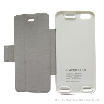Black 2600mAh External Power Pack Battery Charger for iPhone 5S, CE Certified, 18 Months Warranty